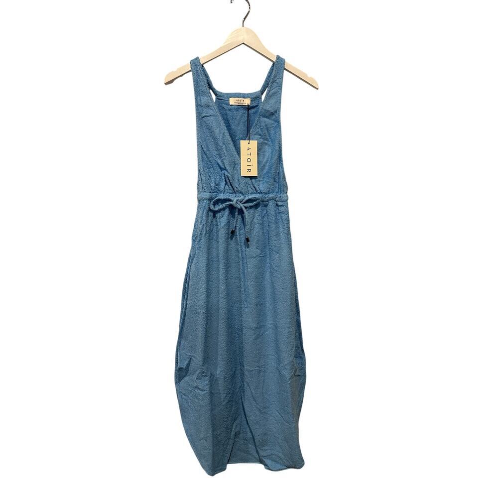 NWT Atoir Erica Terry Blue Dress Size 2 100% Cotton Split Vacation Beach Summer